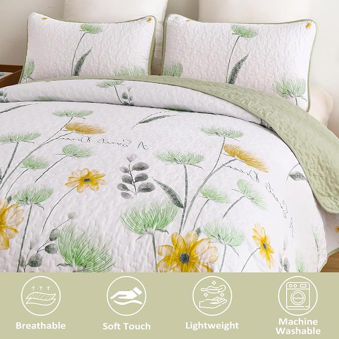 Dinjoy Quilt Set Full Size, Soft Microfiber, Farmhouse Bed Cover - Image 3