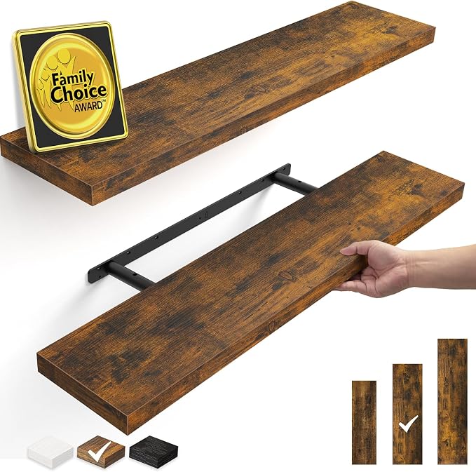 BAYKA Rustic Brown Floating Shelves 35.4in, Wall Mount Wood Shelf | Easy Install by Bayka