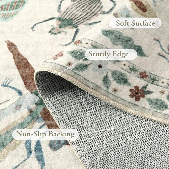 Lahome Insect Print 8x10 Area Rugs, Soft Washable Rugs 8x10 Living Room Rugs for Bedroom Dining Room, Ultra-Thin Modern Rug Stain Resistant Large Accent Carpet for Office Kids Nursery (8'x10',Beige)