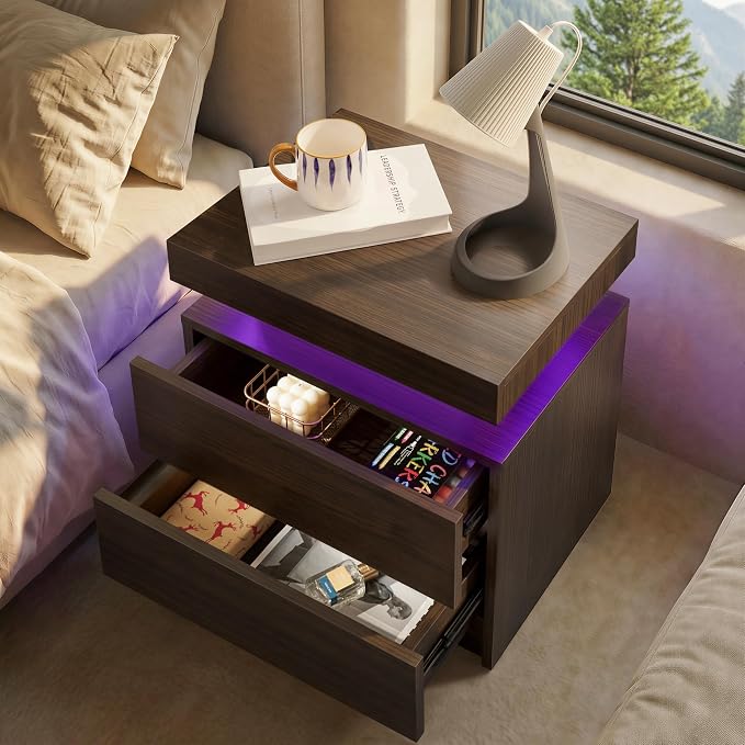 Brown Modern LED Nightstand Set of 2 - Image 4