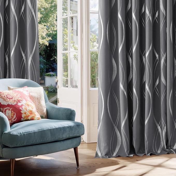 NICETOWN Grey Blackout Striped Pattern Curtains - Image 3