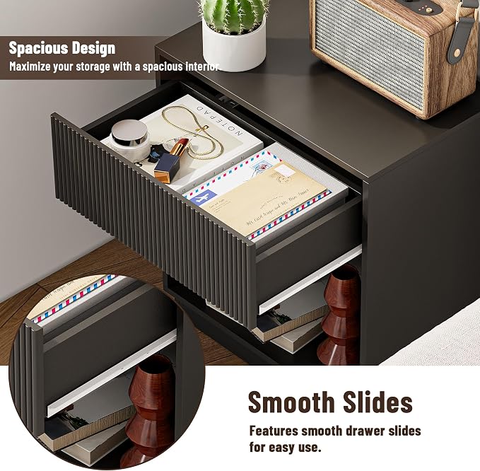 Fluted Nightstands Set of 2, Modern Bedside Table - Image 4
