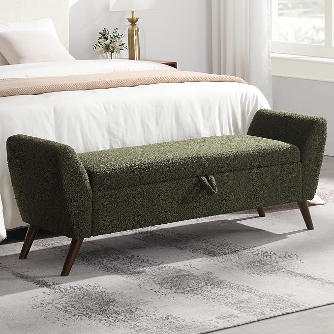 60" Wide Storage Ottoman Bench, Teddy Upholstered End of Bed Bench by YourBeautifulSpace