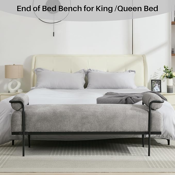SOFTHION 61.2" End of Bed Bench, Chenille Upholstered Entryway Bench, Footrest - Image 3