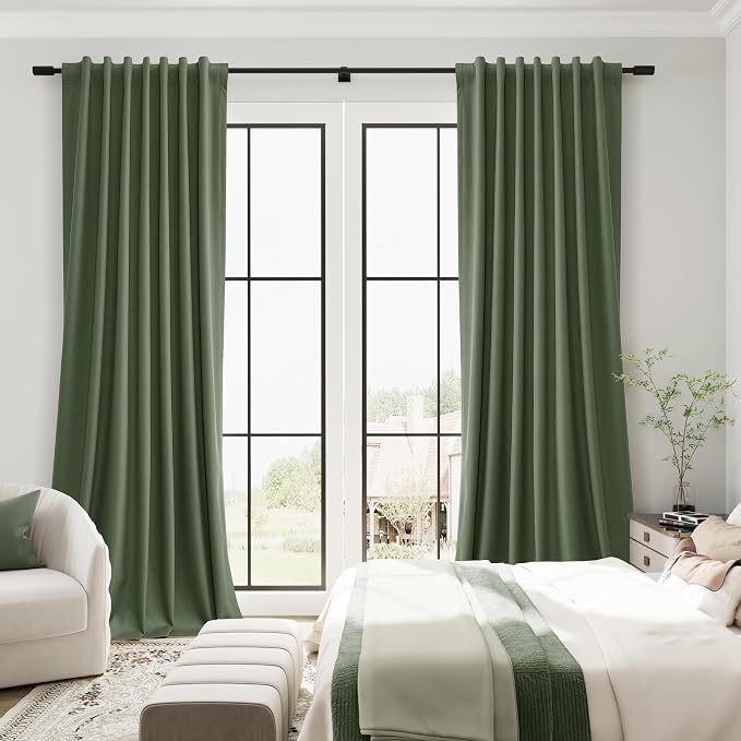 Forest Green 100% Blackout Linen Curtains 108 Inches Long - Image 7