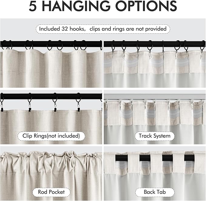 MIULEE 100% Blackout Back Tab Pleat Linen Curtains 50" Wx72 L, Birch | 2 Panels - Image 6