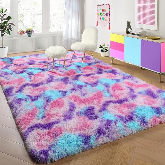 Rainbow Purple Rugs for Girls Bedoom 5x7 Ft, Fluffy Cute Colorful Pastel - Image 7