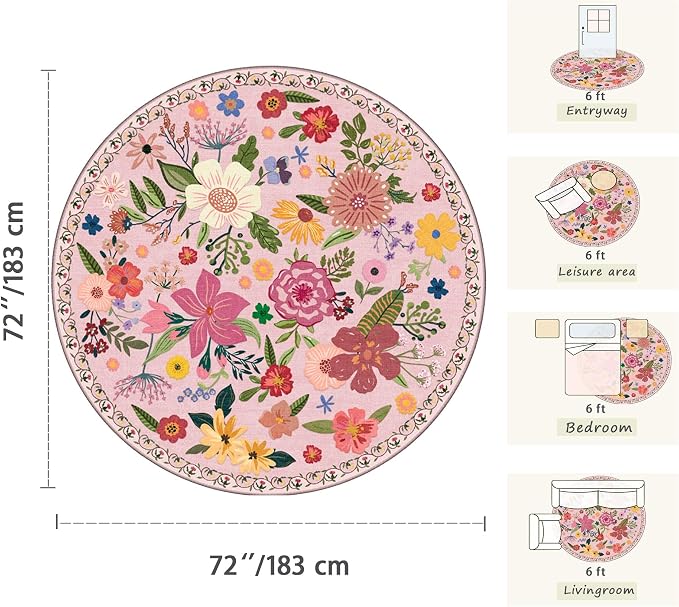 Latte&Fog 6ft Pink Round Area Rug - Image 2