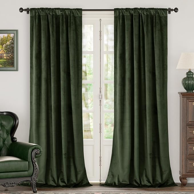 BGment Velvet Curtains for Living Room, Olive Green Blackout Curtains | - Image 2