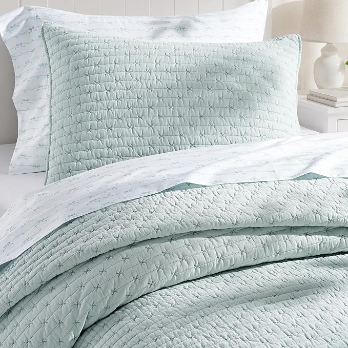 100% Cotton Cross Stitch Quilt Set, Seafoam Aqua | 100% Cotton, Elegant Cross - Image 5
