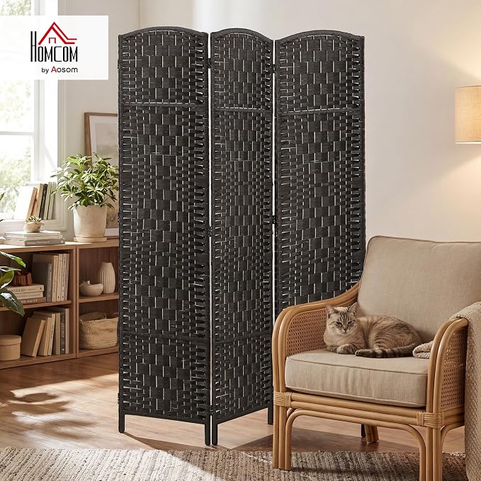 HOMCOM Room Divider 3-Panel, 6FT-Tall Folding Privacy Screen, Coffee | - Image 2