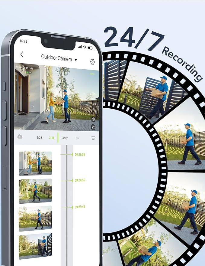 GNCC Outdoor Camera, 2K Cameras for Home Security Outside, Home Security Cameras, Motion Detection, Color Night Vision, 24/7 Recording, 2 Way Audio, Waterproof, Cloud & Local, Plug-in, APP Control