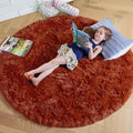Amdrebio Terracotta Large Furry Round Rug 6Ft by Amdrebio