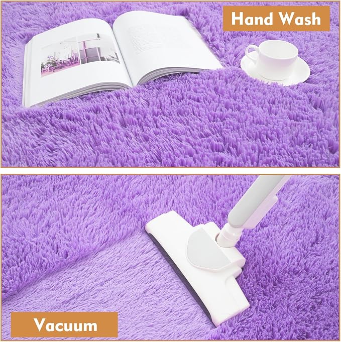 Purple Round Shag Area Rug for Bedroom, Washable Fuzzy Carpet for Room Boys - Image 6