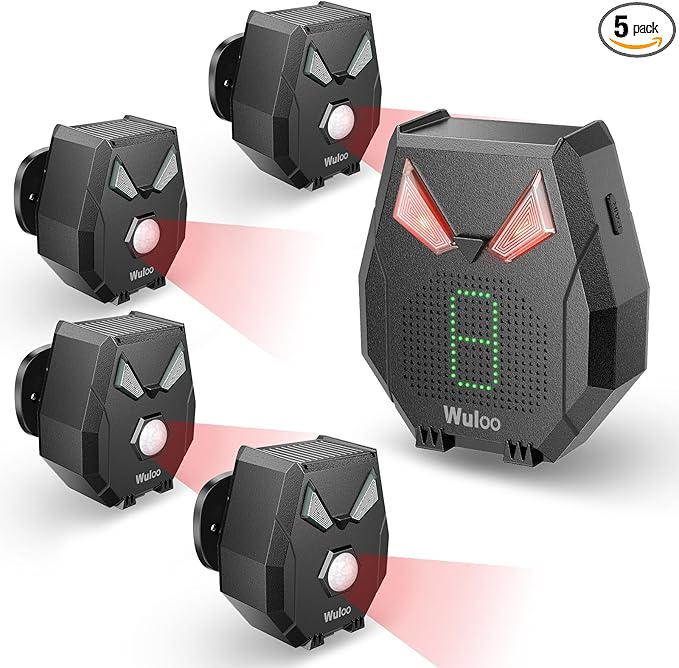 Solar Wireless Driveway Alarm, Outdoor Motion Sensor Detector Alarms Driveway Alert System 2000ft Long Range with Rechargeable Battery, Outside Weatherproof/Expandable (1 Receiver and 4 sensors)