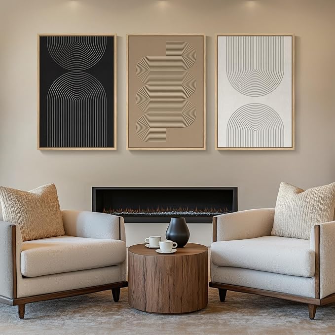 3D Textured Large Framed Boho Neutral Abstract Wall Art Set of 3, 20x30 In | - Image 4