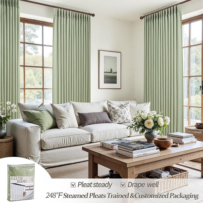 120 Inch Extra Long Sage Green Blackout High Ceiling Curtains - Image 6