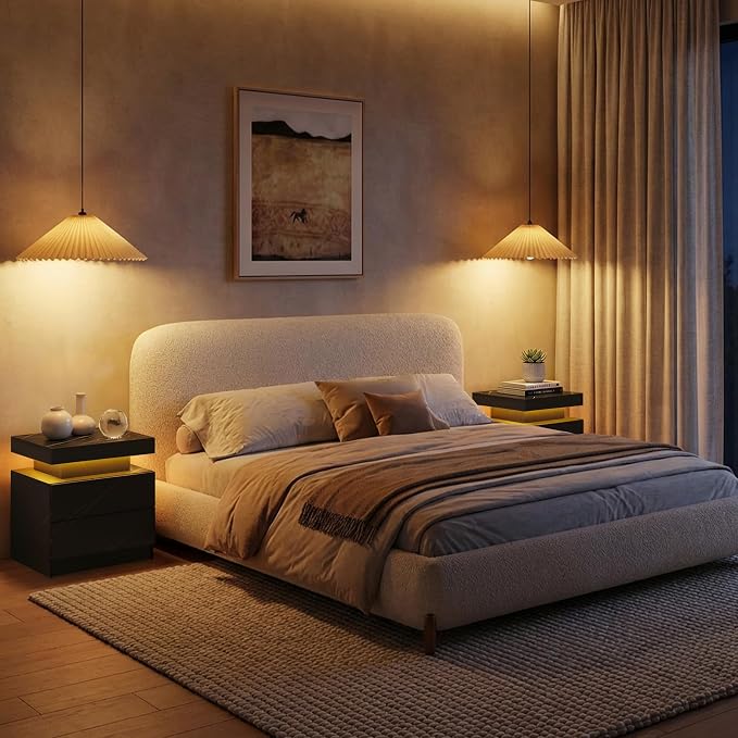 LED Nightstand with Wood 2 Drawers Modern Bedside Table - Image 7