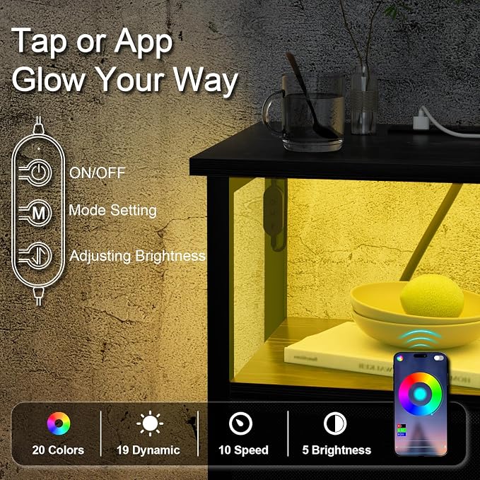 Night Stand, LED Black Nightstand - Image 8
