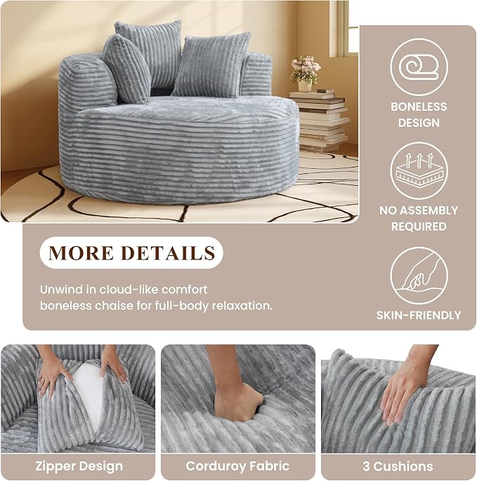 50'' Corduroy Single Foam Couches, Oversized Round Chair - Image 3