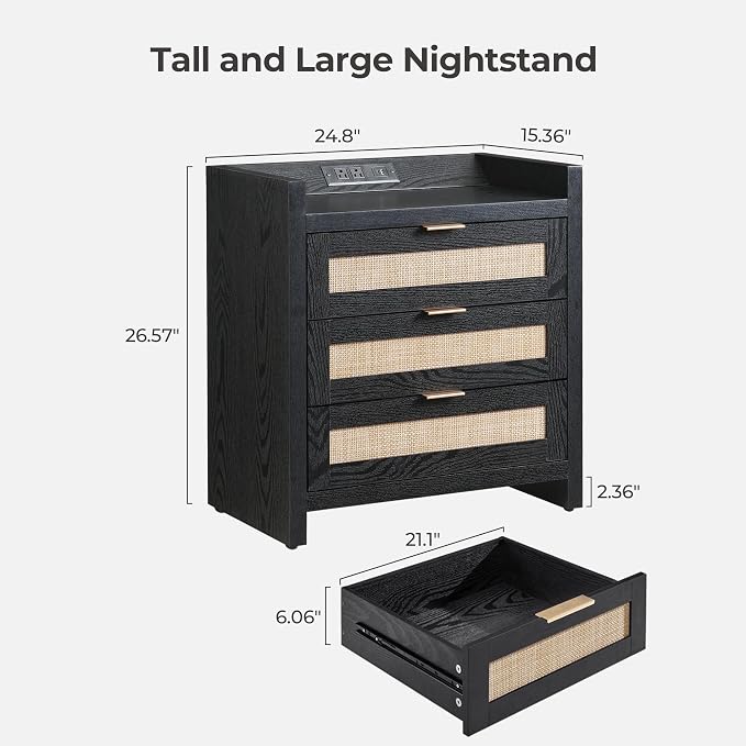 SICOTAS Rattan Nightstand Larger Bedside Table - Image 2