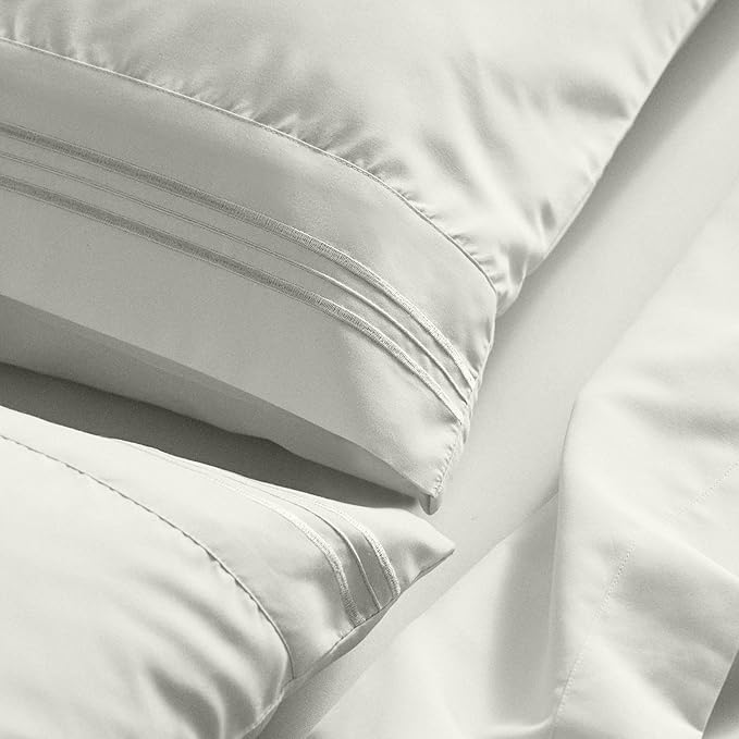 Mellanni California King Sheet Set - 6-Piece Iconic Collection Bedding, (Including 4 Pillowcases), 21-Inch Extra Deep Pocket, Easy Care, Ultra Soft, Cooling Sheets, Brushed Microfiber - Ivory