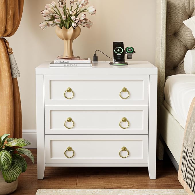Huuger Night Stand with Charger Station and USB-C Port, 3 Drawer Nightstand | by Huuger