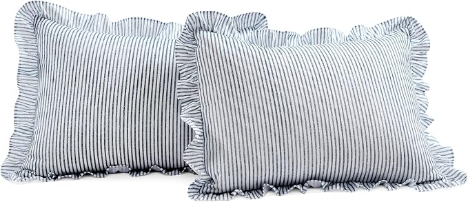 Lush Decor Ticking Stripe Bedspread King Size 3 Piece Set Navy - Image 3