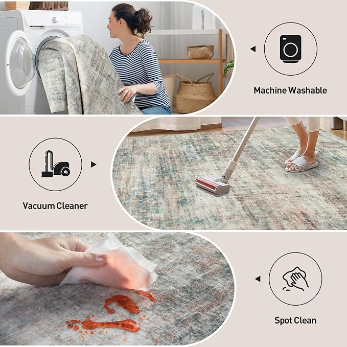 6x9 Area Rugs for Living Room: Washable Abstract Multi Color Badroom Carpet | - Image 4