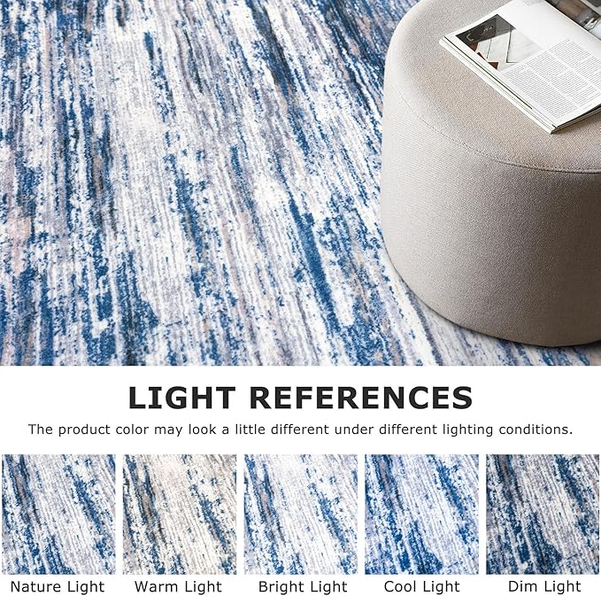 2.6x10 Modern Abstract Runner Rug for Hallways, Navy Blue Gray Neutral Multi Super Soft Hallway Decor Kitchen Rugs with Non-Slip, Non-Shedding Washable Rug for Entryway Bedroom Indoor