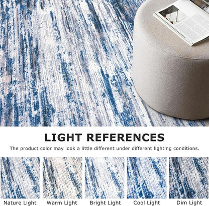 2.6x10 Modern Abstract Runner Rug for Hallways, Navy Blue Gray Neutral Multi Super Soft Hallway Decor Kitchen Rugs with Non-Slip, Non-Shedding Washable Rug for Entryway Bedroom Indoor