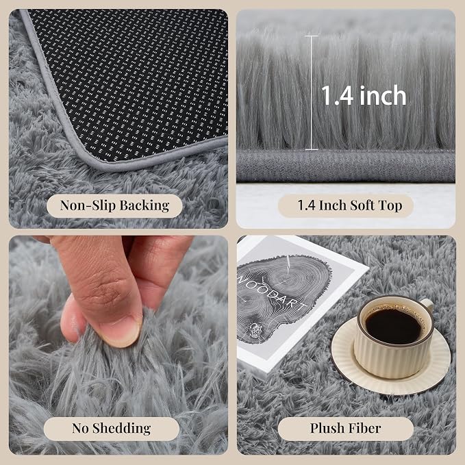 PLHXFR 5x7 Area Rugs Living Room: Fluffy Bedroom Rug Shag Carpet Grey | Upgrade - Image 5