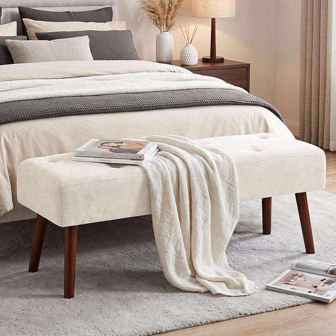 44 Inch Bedroom Bench, Modern Ottoman End of Bed Bench, Upholstered Chenille by FurnilivingFurnitureforHome