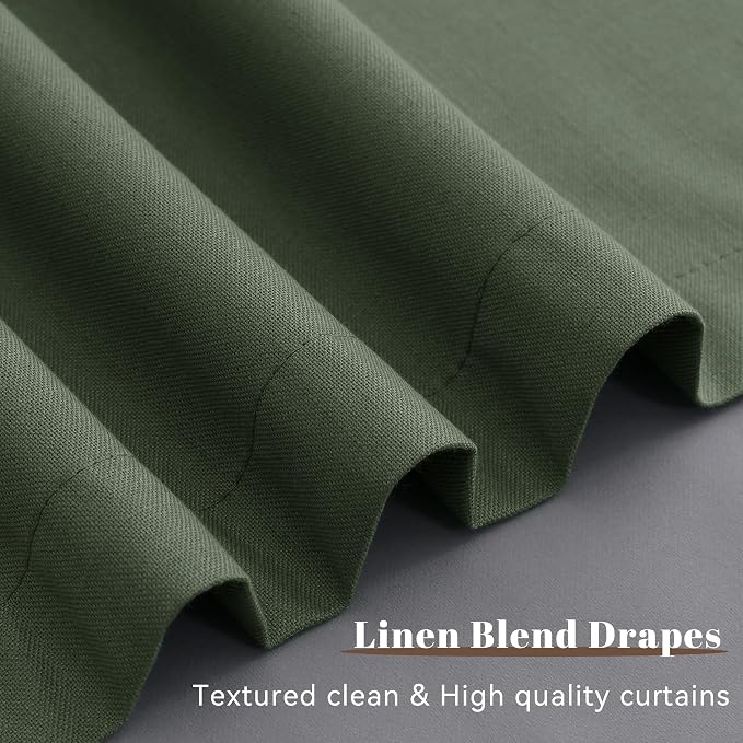 Forest Green 100% Blackout Linen Curtains 108 Inches Long - Image 8