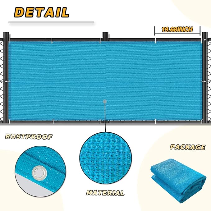 LOVE STORY 3' x 10' Balcony Privacy Screen Cover, Turquoise Blue | HDPE Fabric - Image 5
