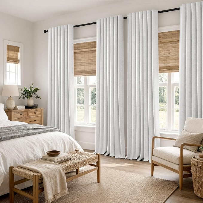 MIULEE 100% Blackout Linen Curtains 42 x 84 Inch Heathered White 2 Panels | - Image 8