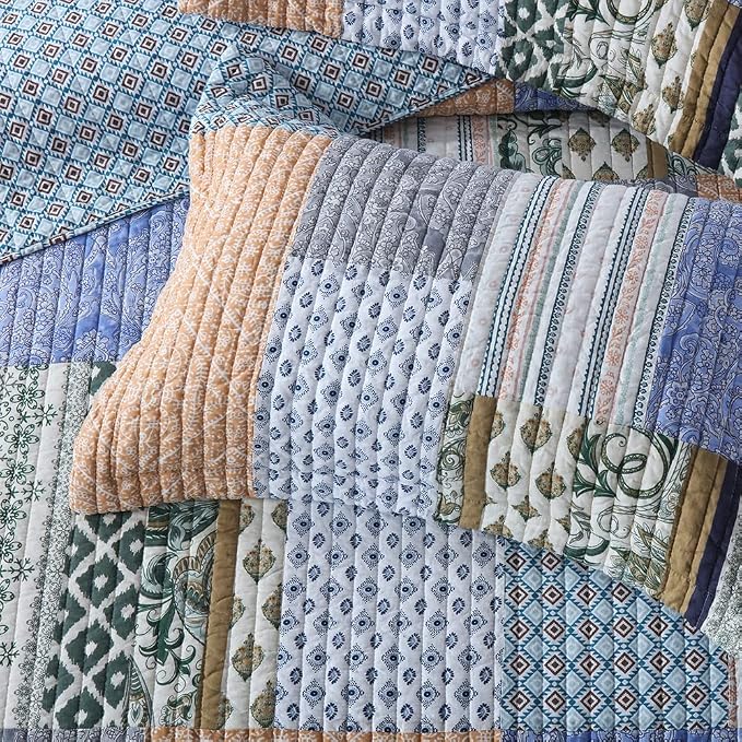 Autumn Dream Cotton Bedspread Bohemian Blue Bedding Quilt, King Size | Cotton - Image 4