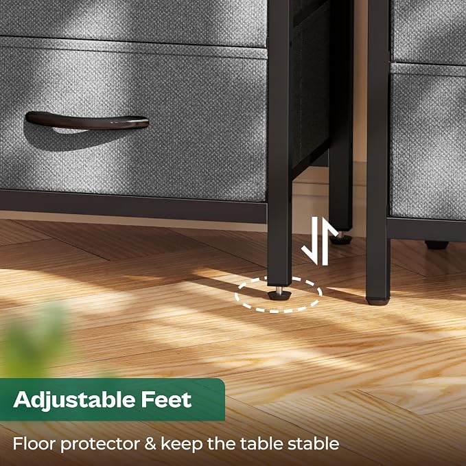 Huuger Nightstand with Charging Station, Side Table with Fabric Drawers | End - Image 8