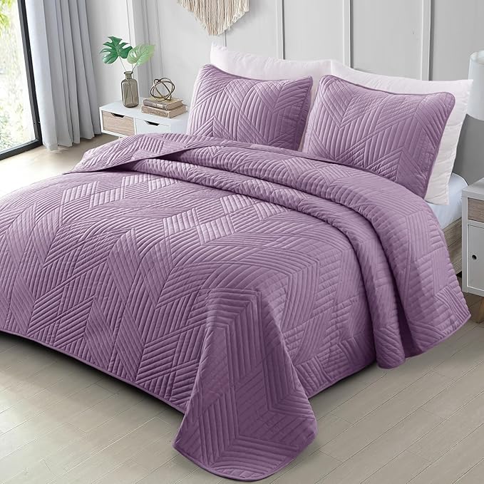 Exclusivo Mezcla Ultrasonic Twin Quilt Bedding Set, Dusty Lavender | by ExclusivoMezcla