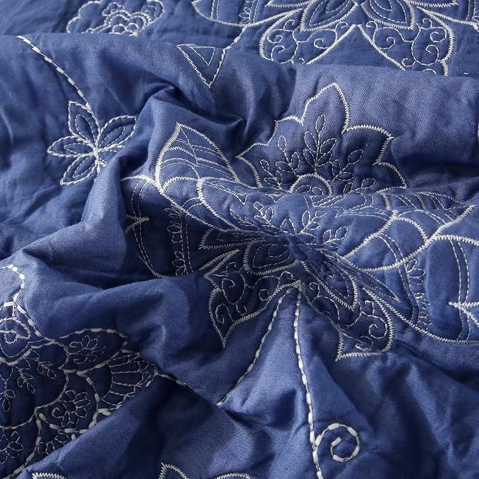 ROOMLIFE Quilt Set Full Size 3D Floral Embroidery Pattern 3-Piece Cotton - Image 8