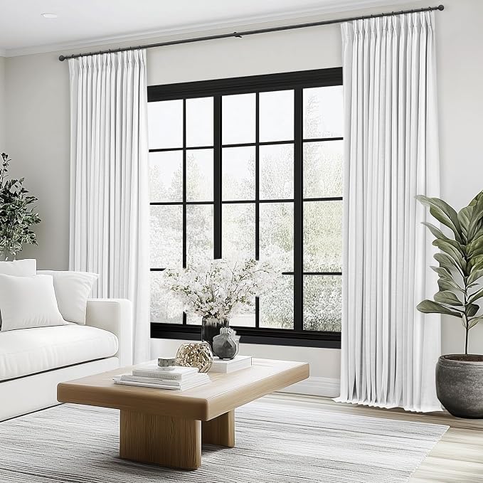 White 102 Inches Long Blackout Linen Curtains, Floor to Ceiling Lush Decor Tall - Image 7