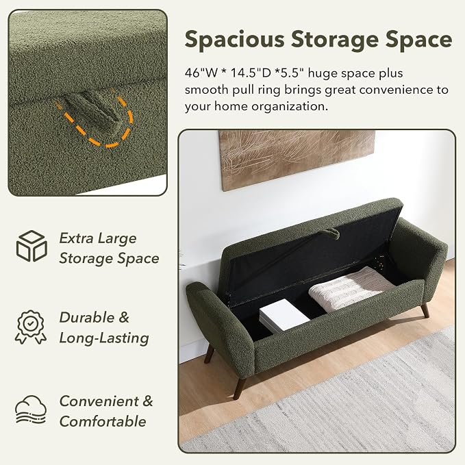 60" Wide Storage Ottoman Bench, Teddy Upholstered End of Bed Bench - Image 5