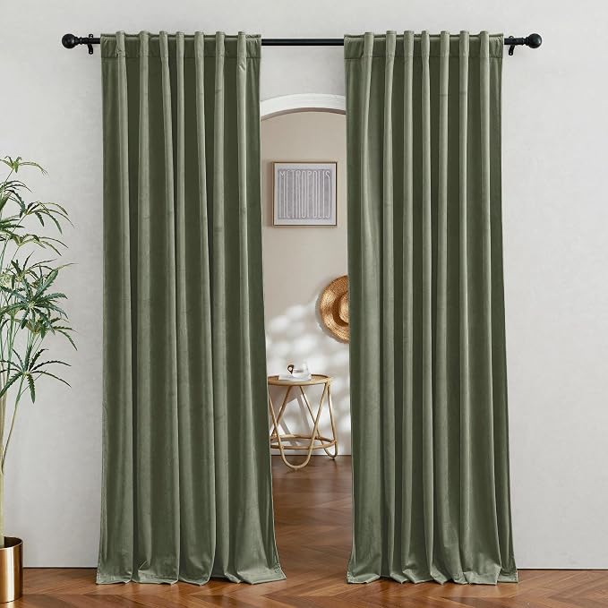 RYB HOME Sage Green Velvet Curtains by RYBHOME