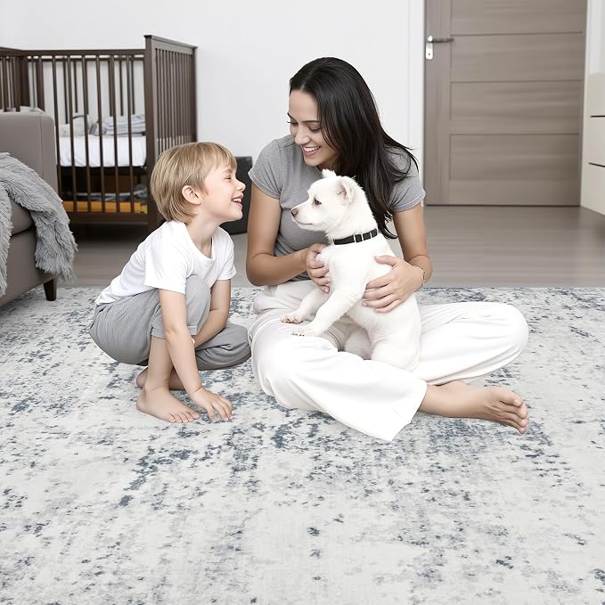 Round Area Rug Living Room: 8 ft Modern Washable Indoor Carpet | - Image 2