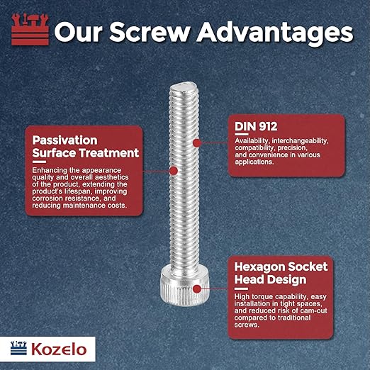 Kozelo 20pcs Socket Head Cap Screws - [M6-1 x 40mm] 304 Stainless Steel Allen Socket Drive for Electrical Motor 3D Printing Fan Engine Replacement Use, Silver