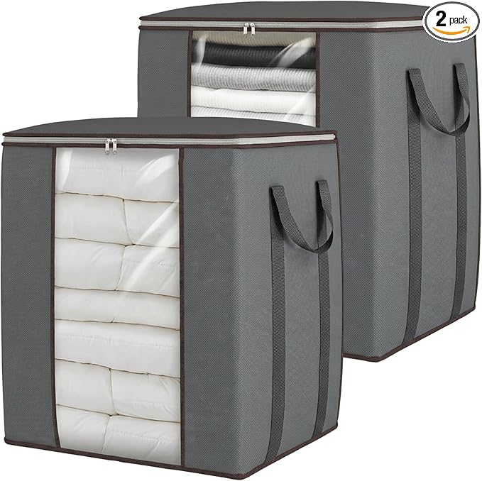 Comforter Storage Bags 120L for Blanket Clothes Bedding Sheet 2 Pack Grey | by Fixwal