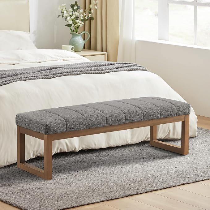 Zihanhome 52.7" Bedroom Bench for End of Bed, Modern Upholstered Teddy Fabric - Image 6