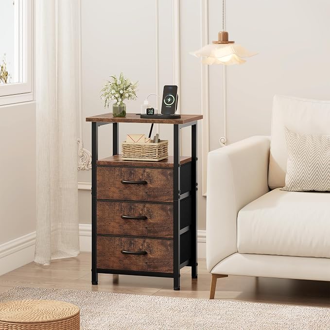 Nightstand Set of 2 with Charging Station, Bedside Table with USB Ports & Outlet - Image 5