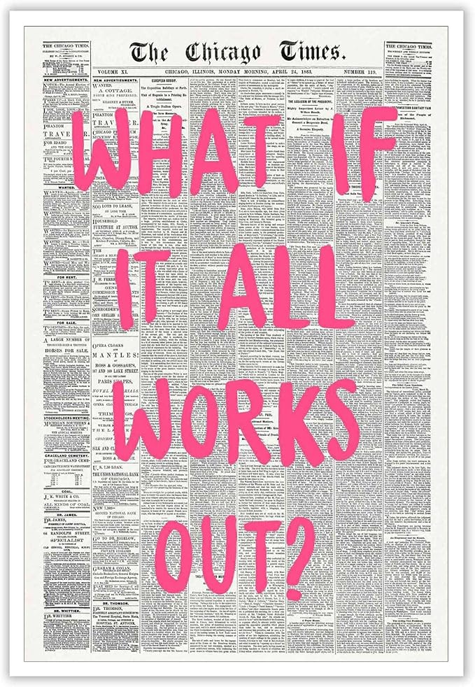 Drimiler What If It All Works Out Poster Retro Newspaper Pink Font Canvas Wall by Drimiler