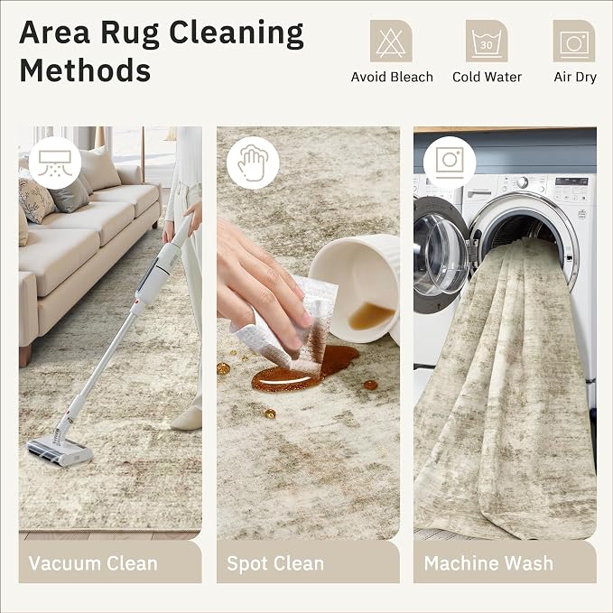 Soalmost Abstratc Runner Rug 2x5 Washable Kitchen Entry Runners Beige/Gray | - Image 9